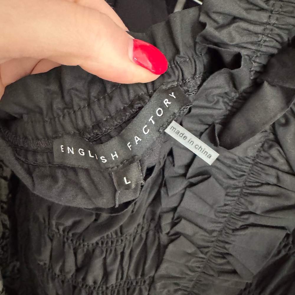NWT English Factory Puff Sleeve Square Neck Smocked Midi Dress Black Size L - Picture 14 of 15